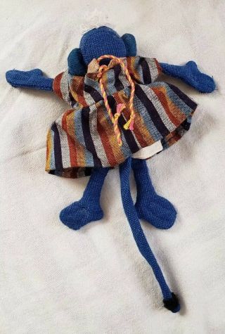 Barbara Samsoni Vintage Handmade Monkey Blue Monkey In A Dress Doll 3