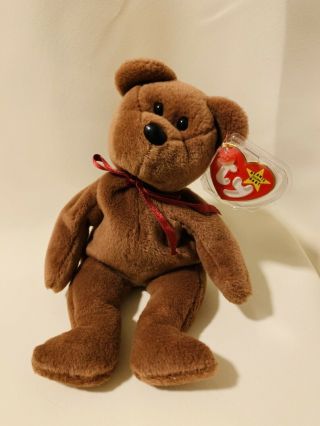 Ty Beanie Baby Teddy The Brown Bear - Dob: 11/28/95 Vintage Bear -
