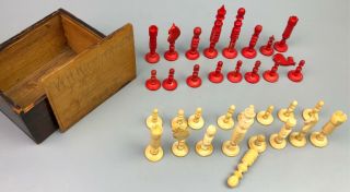 Antique Carved Bone Chess Complete Set - 2