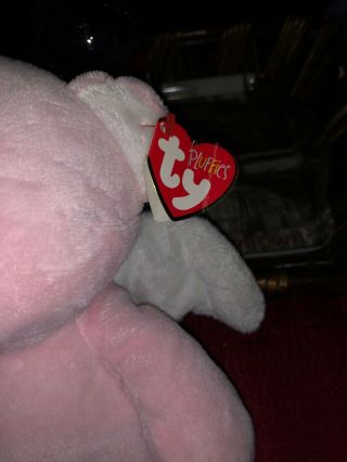 2006 Ty Pluffies Little Angel Teddy Bear Pink Soft Plush Stuffed Doll Toy 11 