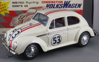 Vintage 1960s Taiyo Japan Tin Volkswagen Vw Beetle Herbie Gorgeous & Boxed