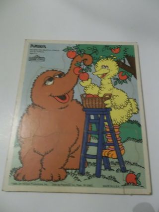 1988 Playskool Sesame Street Big Bird & Snuffleupagus Wooden Frame Tray Puzzle