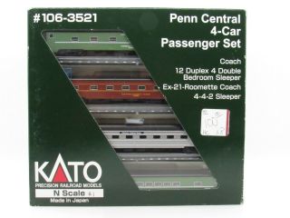 N Scale Kato Penn Central 4 Car Passenger Set 106 - 3521