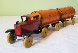 Early Girard Toys Ford Cab DUAL FUEL TANKER TRAILER TT TRUCK 30 ' s RARE 2