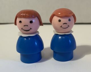 Vintage Fisher Price Little People Rare European - Style Blue Girl With Brown Hair