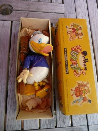 Vintage Pelham Donald Duck Marionette Toy Puppet Walt Disney Box