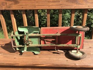 VINTAGE RED AND GREEN KEYSTONE RIDE - EM DUMP TRUCK ANTIQUE METAL TOY TRUCK 12