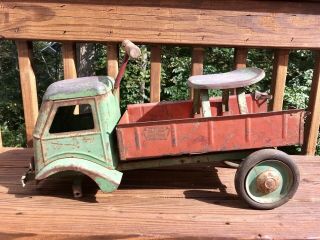 Vintage Red And Green Keystone Ride - Em Dump Truck Antique Metal Toy Truck