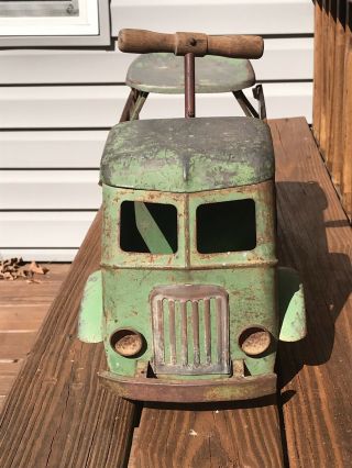VINTAGE RED AND GREEN KEYSTONE RIDE - EM DUMP TRUCK ANTIQUE METAL TOY TRUCK 5