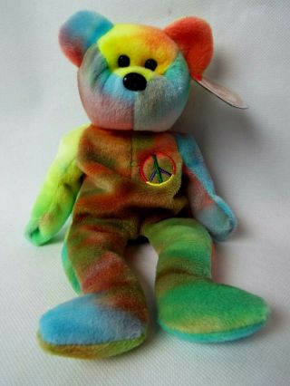 Ty Beanie Baby - Peace The Ty - Dyed Bear (orange - Brown) Mwmts Errors