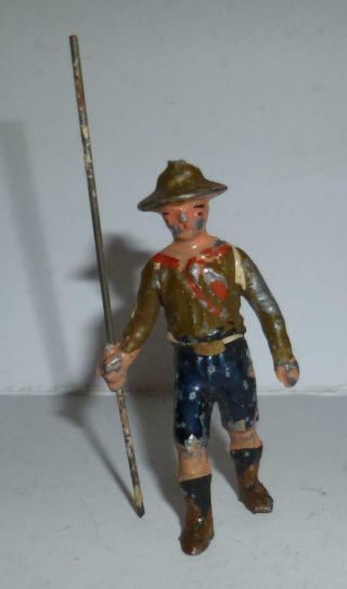 Rare Renvoize Vintage Lead Pre Ww1 Boy Scout Walking With Stick - 1910