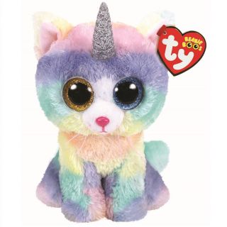 2019 Ty Beanie Boos 9 " Medium Heather Unicorn Cat Stuffed Animal Plush Mwmts