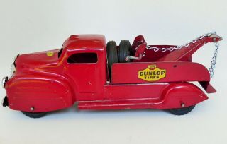 Vintage Lincoln Dunlop Tires Private Label Tow Truck Pressed Steel Toy 13.  25 "