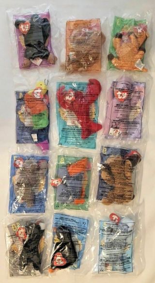 Complete Set Of 12 1998 Ty Teenie Beanie Babies Mcdonalds Happy Meal Toys