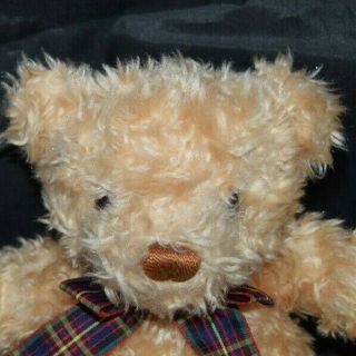 GUND Wuzzy Teddy Bear Curly Light Golden Brown Fur Plaid Bow Plush 6402 12 