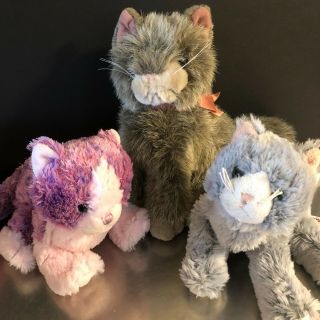 Plush Cats Set 3 Stuffed Animals Ganz Fao Schwarz Purple Pink Gray Pet Lovers
