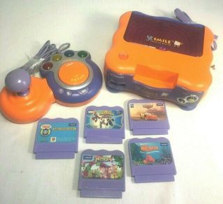 V Tech V Smile Tv Learning System Console,  1 Controller,  5 Games Great