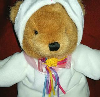 Dan Dee Brown Teddy Bear in A White Pink Bunny Suit Ribbons Bow Soft 13in Plush 2