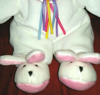 Dan Dee Brown Teddy Bear in A White Pink Bunny Suit Ribbons Bow Soft 13in Plush 3