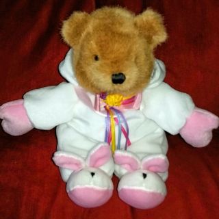 Dan Dee Brown Teddy Bear in A White Pink Bunny Suit Ribbons Bow Soft 13in Plush 4