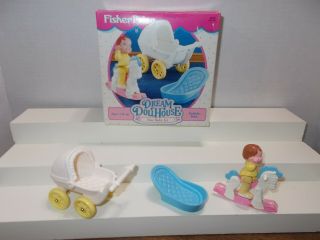 Fisher Price Dream Dollhouse Baby Set - Pram Rocking Horse Baby,