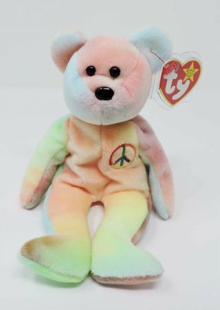 Ty Beanie Baby Peace Bear Pastel Tye Dyed 102 Light Colors Pretty