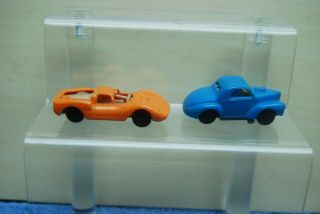 2 pc Vintage 1960 ' s Aurora HO Slot Cars Blue Willys Gasser Orange Dino Ferrari 2