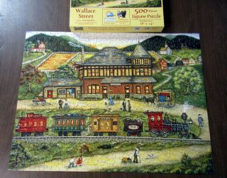 " Wallace Street " 500 Piece Sunsout Jigsaw Puzzle 18 " X 24 " Vtg Train & Station