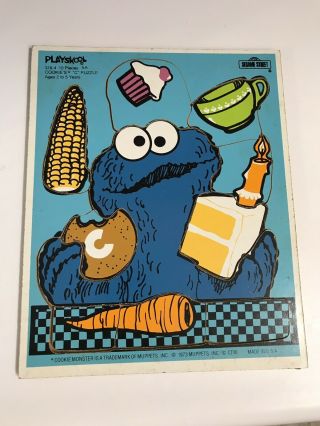 Cookie Monster Vintage Wooden Playskool Puzzle 1973 Sesame Street
