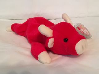 Ty Beanie Baby - Snort The Red Bull - Pristine With Tags - Pe Pellets Retired