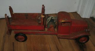 1920 ' s 1930 ' s Turner Toys Pressed Steel Fire Truck Rare Antique Vtg Bell Hose 5