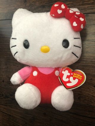 Ty Hello Kitty Beanie Babies 2009 Red Overalls