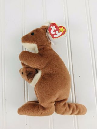 7” TY Beanie Buddy Pouch the Kangaroo with baby Retired 1996 5