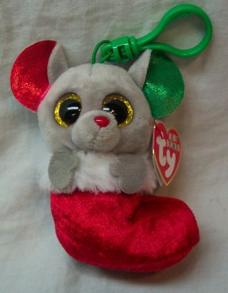 Ty Baby Beanies Bundles Mouse In Christmas Stocking 3 " Plush Keychain Clip