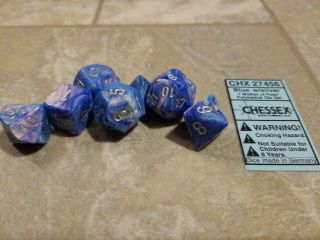 Chessex Dice Chx 27456 Blue W/silver 7 Mother Of Pearl Polyhedral Die Set