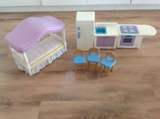 Little Tikes My Size Barbie Dollhouse Furniture Canopy Bed & Kitchen Set