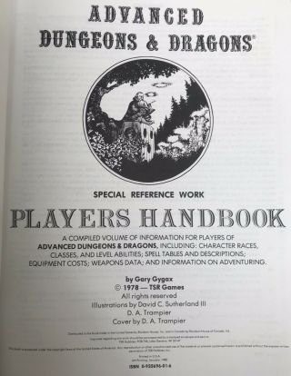 Advanced Dungeons and Dragons Players Handbook 1st edition 6th printing 3