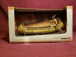 Schleich 42013 - Wild West - Sioux Indian In Canoe Boxed - Rare Toy