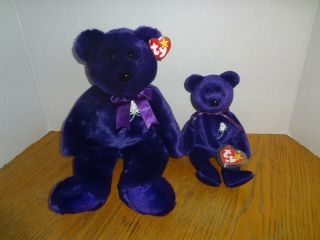2 Ty Princess Diana Beanie Baby T Buddy Purple Bears One With Tag