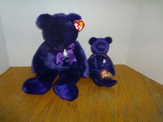 2 TY Princess Diana Beanie Baby T Buddy Purple bears one with tag 2
