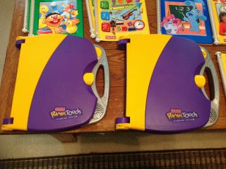 2 Fisher Price Power Touch Learning Systems 10 Books w Cartridges Backpacks EUC 3