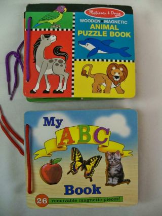 2 Melissa & Doug Wooden Magnetic Preschool Puzzle Books: My Abc Book,  Animals