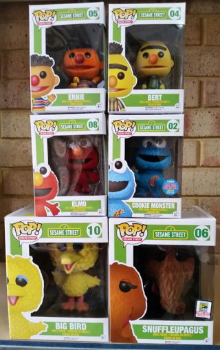 Sesame Street Flocked Pop Snuffleupagus,  Cookie Monster,  Big Bird,  Elmo,  Ernie
