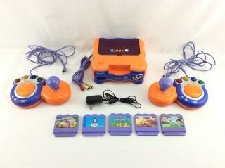 Vtech V.  Smile Tv Learning Game System Console Controllers Power Cord W/ 5 Games