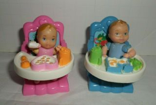 Fisher Price Loving Family Dollhouse Twin Babies Girl & Boy In Booster Seats