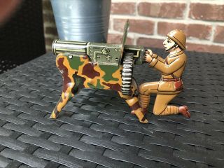 German Wind Up Tin Army Soldier Machine Gun Play Set Toy Litho Wwi Wwii Gunner