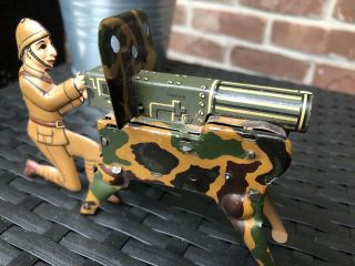 German wind up Tin Army soldier machine gun play set Toy Litho WWI WWII GUNNER 4