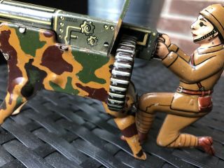 German wind up Tin Army soldier machine gun play set Toy Litho WWI WWII GUNNER 6