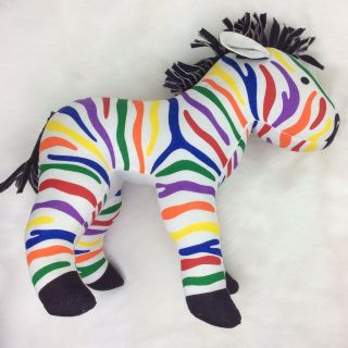 Rainbow Striped Zebra Horse Plush Stuffie Stuffed Animal Leather Mane & Tail