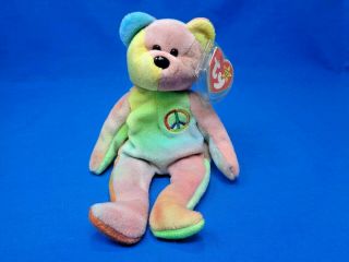 Ty Beanie Baby Peace Bear Awesome Coloring (8 Inch) Rare Pvc 1996 Mwmts Retired